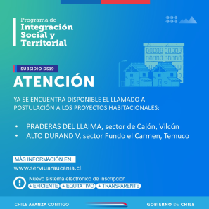 Llamado a Postulación Proyectos DS19 